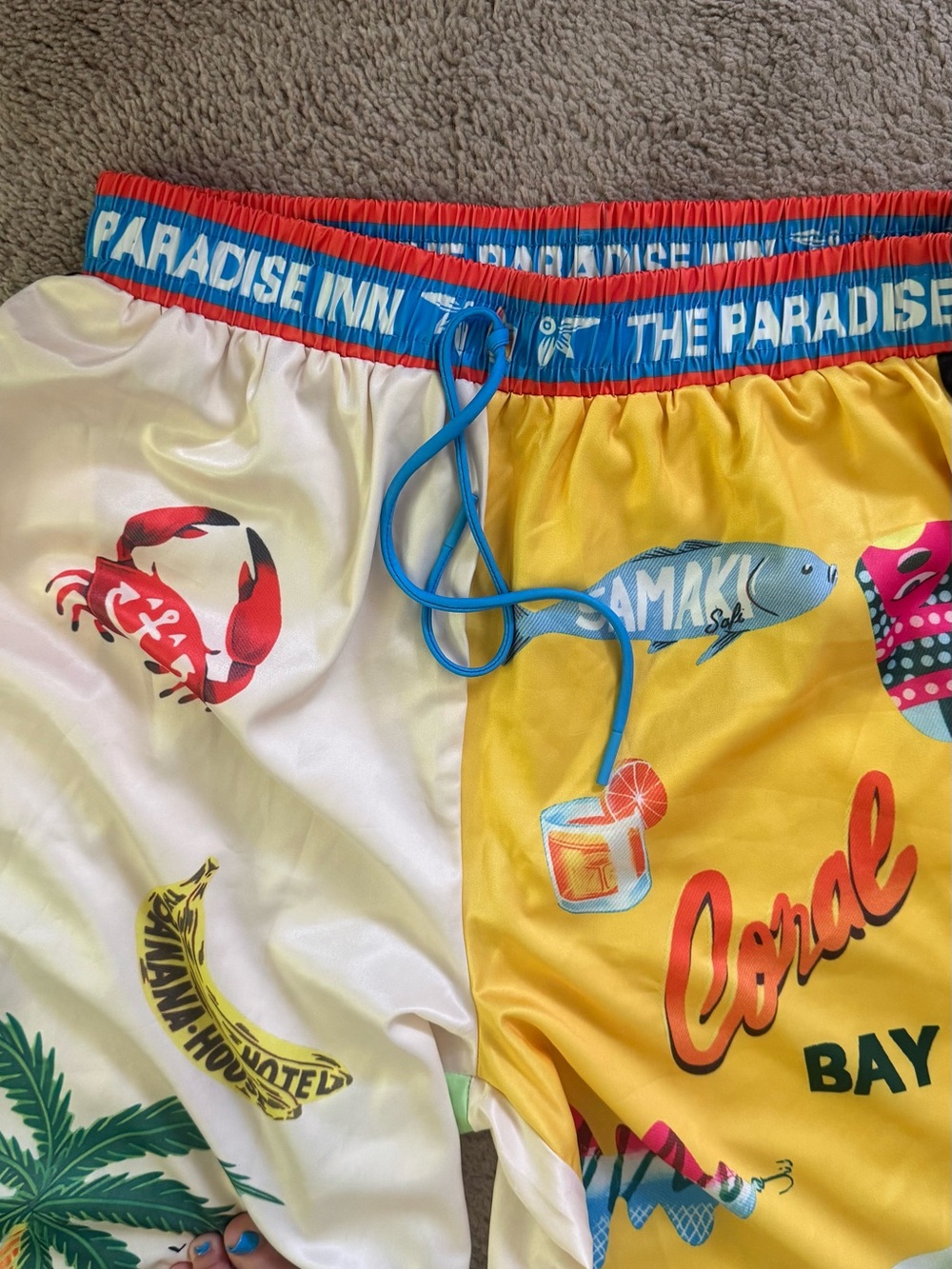 Silky Paradise Inn Tropical Print Drawstring Track Pants - Yellow Multi - Picture 2 of 3